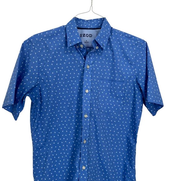 Izod Mens Small Blue Short Sleeve Button-Down Shirt With Sailboat Print - Picture 7 of 10